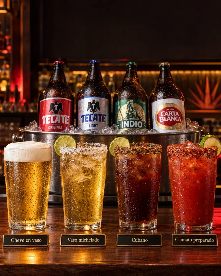 Cheve en vaso, vaso michelado, cubano y clamato preparado de Tipsy Bar